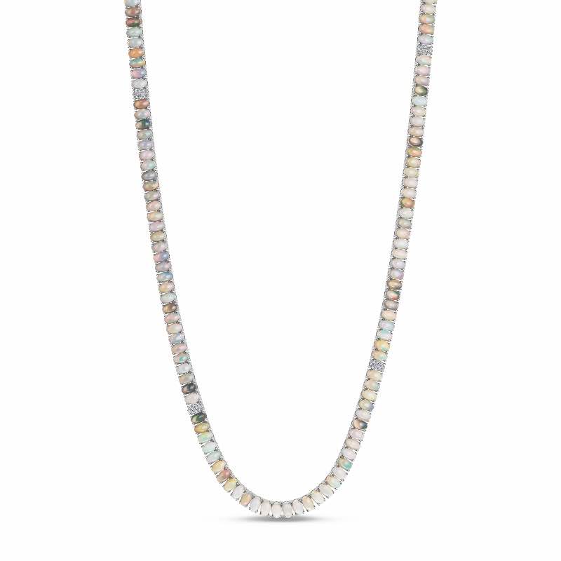 Sterling Silver Opal Tennis Necklace